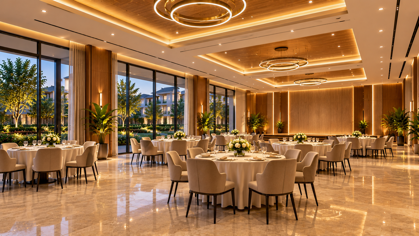 Club Madhavam multi-purpose hall interior by Earth Waves Developers